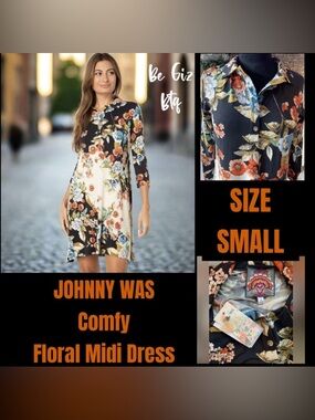 🔥🔥NWT Johnny Was Emma Rose Delicate Floral Motif Polo Tunic Dress Size Small